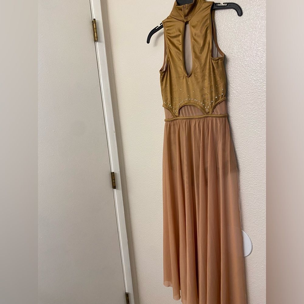 Weissman Dance Costume Lyrical Tan Gold Mesh Maxi Luminous 14529 Sa Adult — image 5 of 8